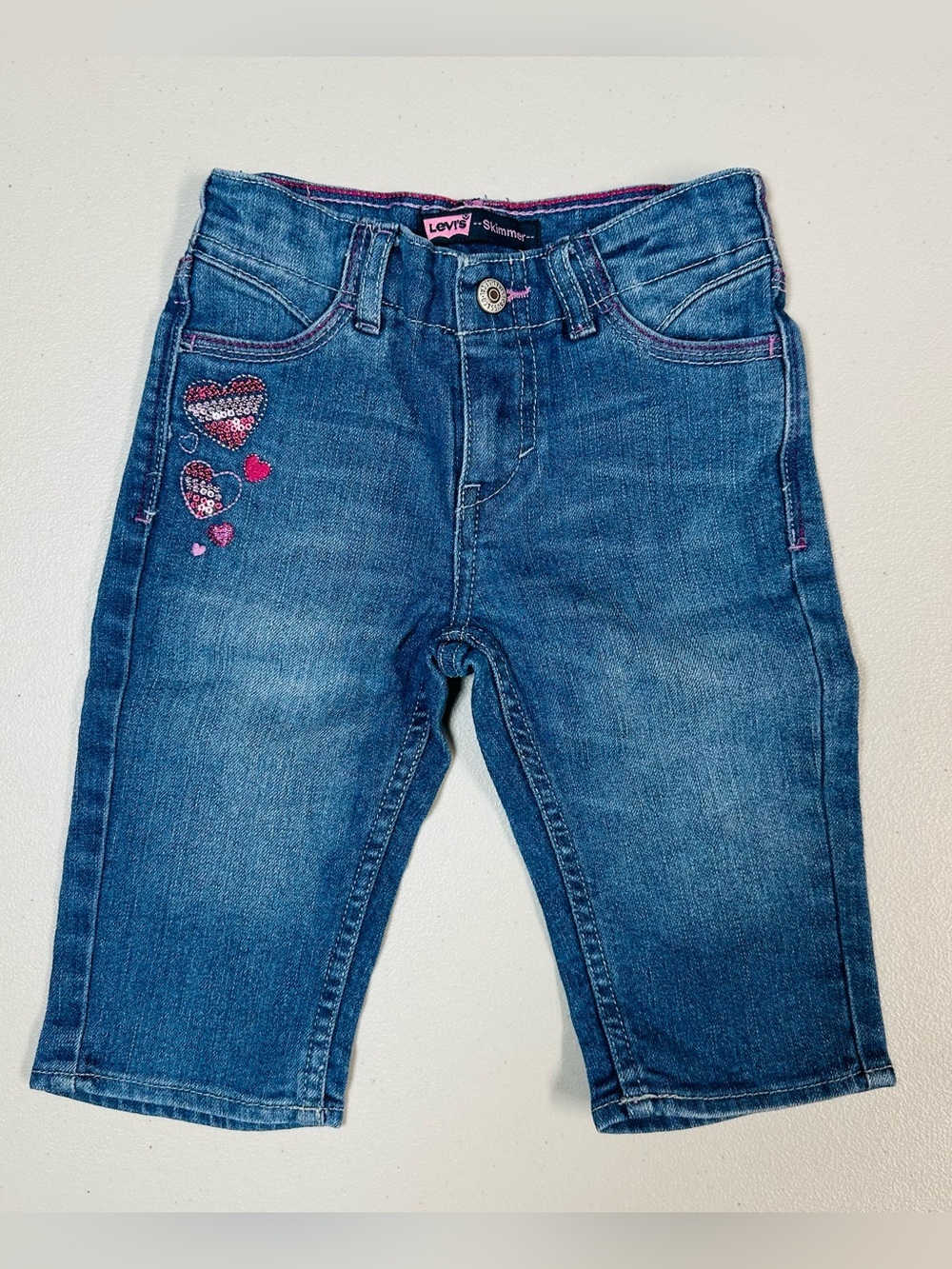 Levi's Girls Blue Denim Skimmer Jeans with Pink Heart Details
